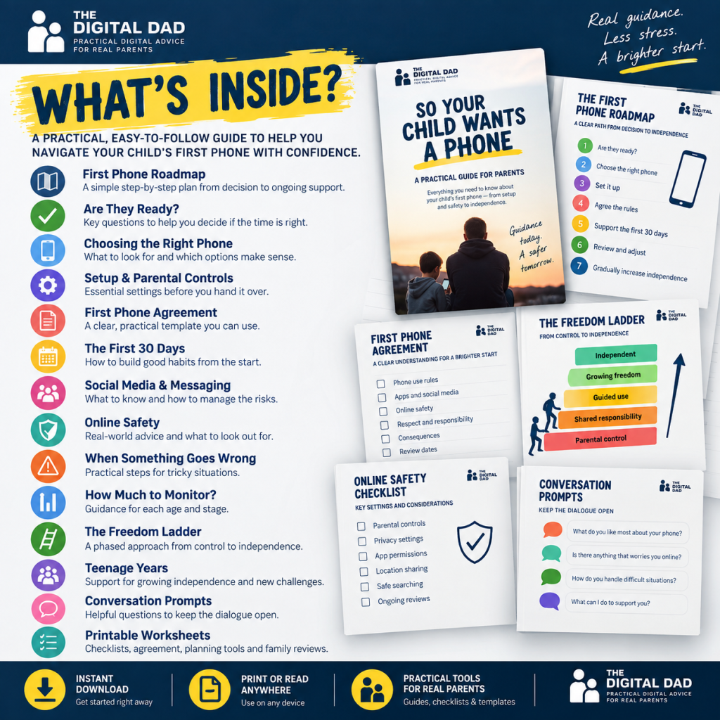 Inside pages of the first phone guide for parents
